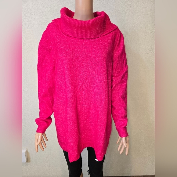 Lane Bryant Bright Pink Cowl Neck Tunic Sweater Size 14/16 - Picture 2 of 10